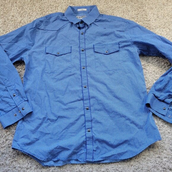Lot of 2 Express Pearl Shirt Mens XL Blue Fitted Long Sleeve Button Up - Picture 2 of 9